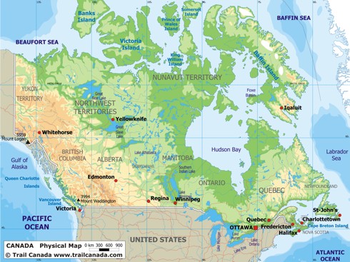 canada physical map for kids